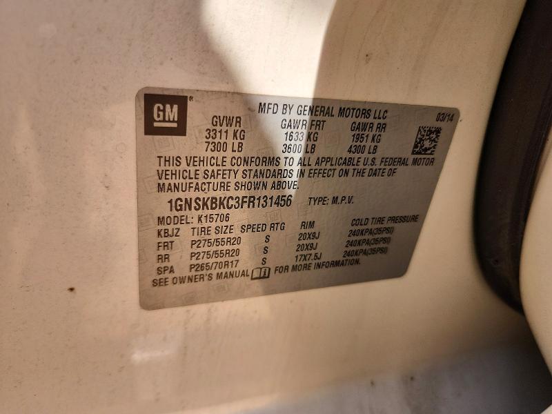 2015 Chevrolet Tahoe მანქანა იყიდება აუქციონზე, vin: 1GNSKBKC3FR131456, აუქციონის ნომერი: 54314566