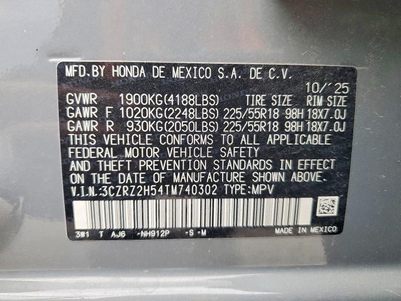 53572406 :رقم المزاد ، 3CZRZ2H54TM740302 vin ، 2026 Honda Hr-v مزاد بيع