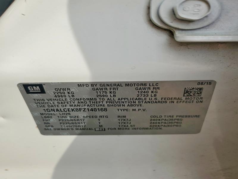 Продаж на аукціоні авто 2015 Chevrolet Equinox, vin: 1GNALCEK8FZ140168, номер лоту: 53926016