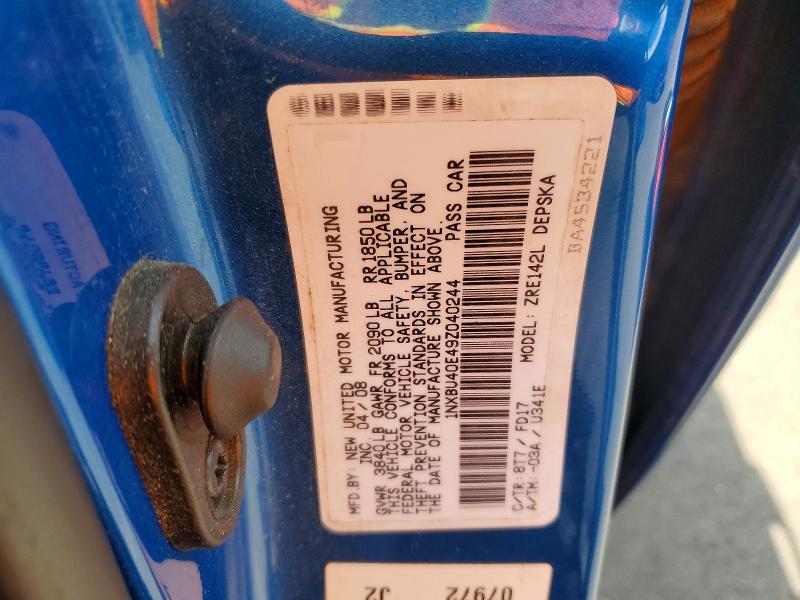 2009 Toyota Corolla მანქანა იყიდება აუქციონზე, vin: 1NXBU40E49Z040244, აუქციონის ნომერი: 55608746