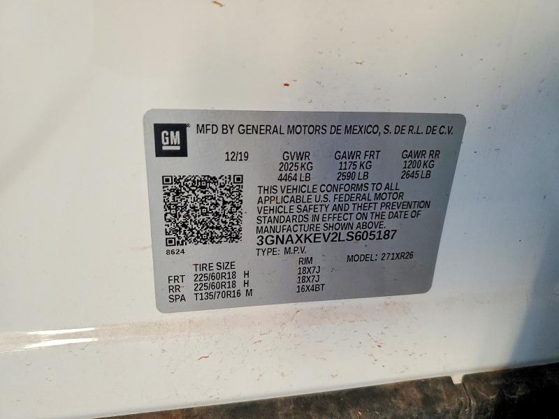 2020 Chevrolet Equinox მანქანა იყიდება აუქციონზე, vin: 3GNAXKEV2LS605187, აუქციონის ნომერი: 53321266