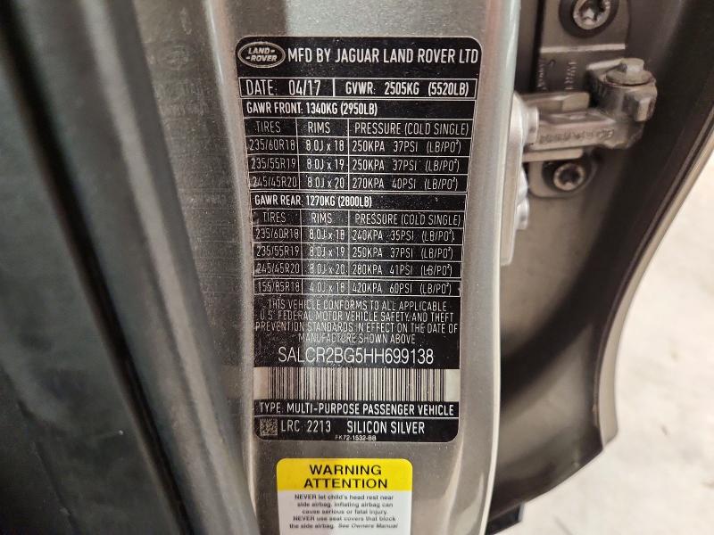 Aukcja sprzedaży 2017 Land Rover Discovery Sport, vin: SALCR2BG5HH699138, numer aukcji: 55553506