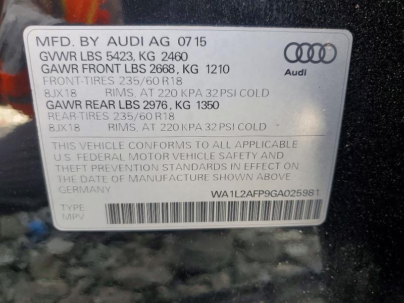 2016 Audi Q5 მანქანა იყიდება აუქციონზე, vin: WA1L2AFP9GA025981, აუქციონის ნომერი: 53096256