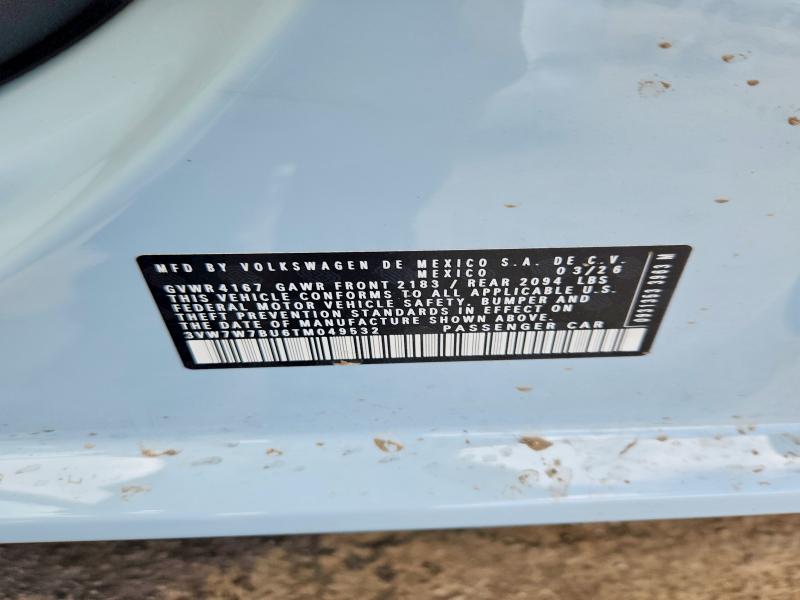 Aukcja sprzedaży 2026 Volkswagen Jetta, vin: 3VW7W7BU6TM049532, numer aukcji: 52646016