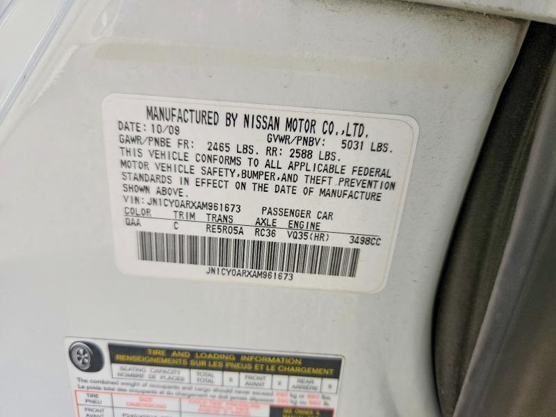Aukcja sprzedaży 2010 Infiniti M35, vin: JN1CY0ARXAM961673, numer aukcji: 52916036
