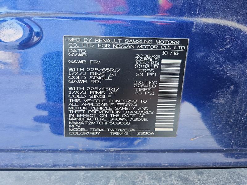 54761756 :رقم المزاد ، KNMAT2MT0HP509066 vin ، 2017 Nissan Rogue مزاد بيع
