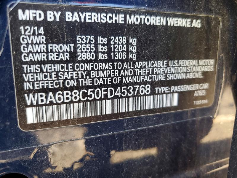 52027836 :رقم المزاد ، WBA6B8C50FD453768 vin ، 2015 Bmw 640 مزاد بيع