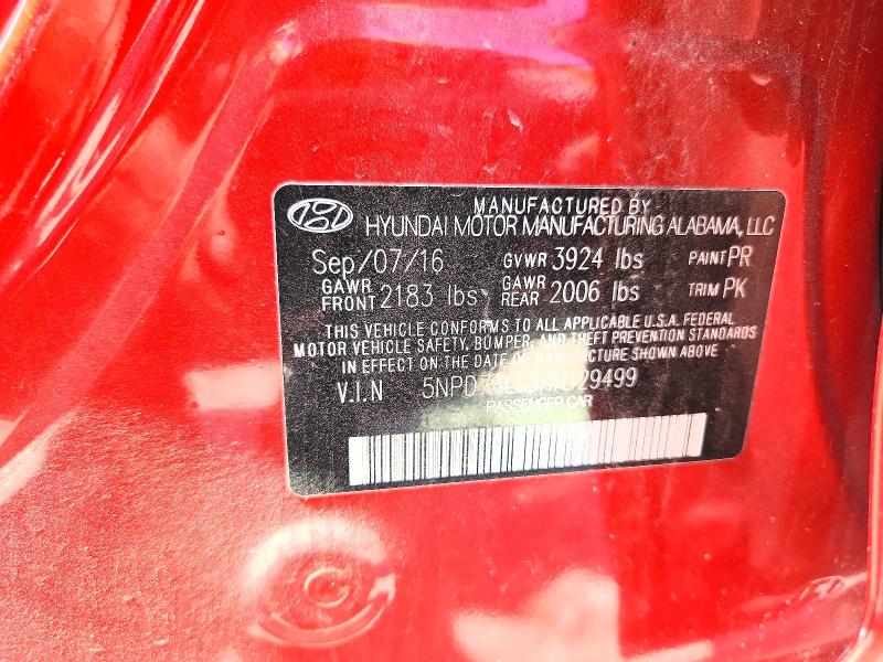 53437756 :رقم المزاد ، 5NPD74LF9HH129499 vin ، 2017 Hyundai Elantra مزاد بيع