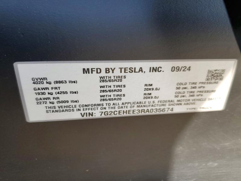 53441356 :رقم المزاد ، 7G2CEHEE3RA035674 vin ، 2024 Tesla Cybertruck مزاد بيع