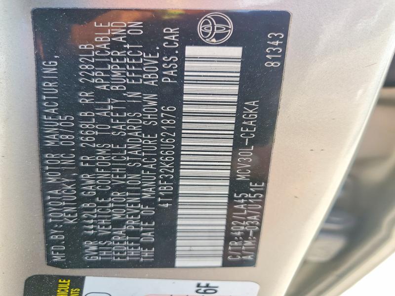 53893366 :رقم المزاد ، 4T1BF32K66U621876 vin ، 2006 Toyota Camry مزاد بيع