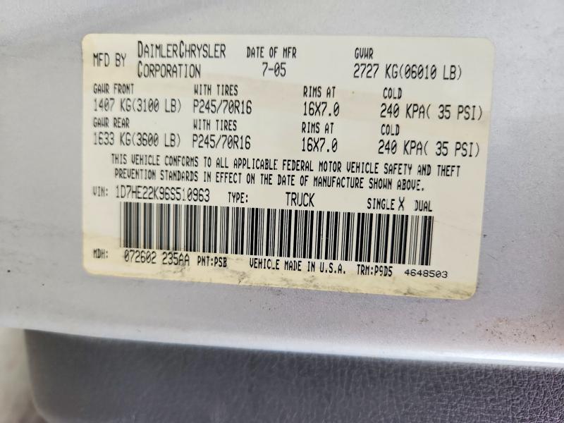 52247966 :رقم المزاد ، 1D7HE22K96S510963 vin ، 2006 Dodge Dakota مزاد بيع
