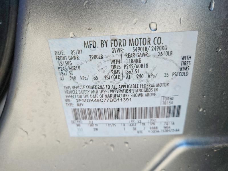 Продажа на аукционе авто 2007 Ford Edge, vin: 2FMDK49C77BB11391, номер лота: 52341556