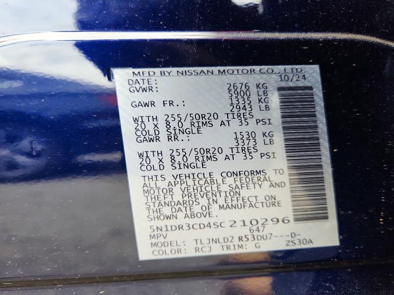 Aukcja sprzedaży 2025 Nissan Pathfinder, vin: 5N1DR3CD4SC210296, numer aukcji: 53510756