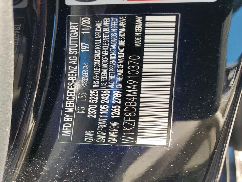 Aukcja sprzedaży 2021 Mercedes-benz E, vin: W1KZF8DB4MA910370, numer aukcji: 52862496