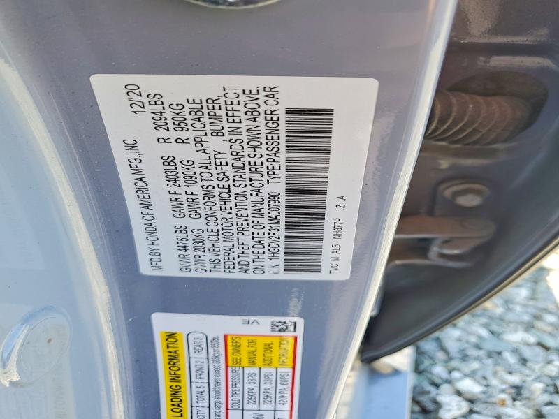 Продажа на аукционе авто 2021 Honda Accord, vin: 1HGCV2F31MA007990, номер лота: 52333996