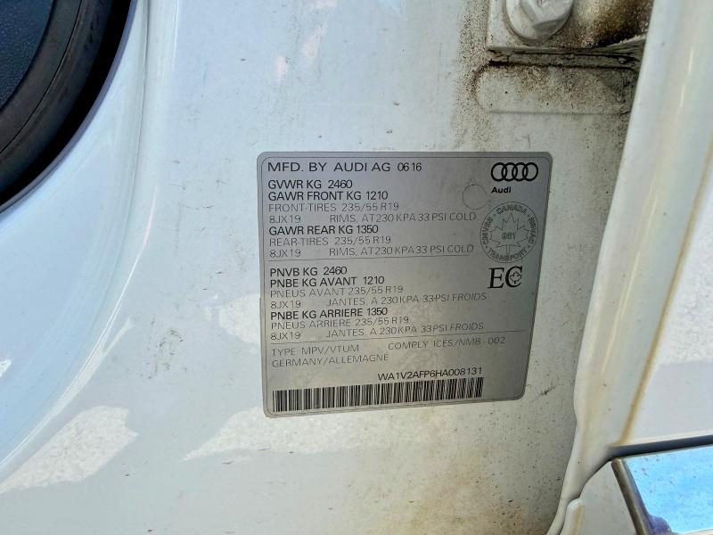 55807796 :رقم المزاد ، WA1V2AFP6HA008131 vin ، 2017 Audi Q5 مزاد بيع