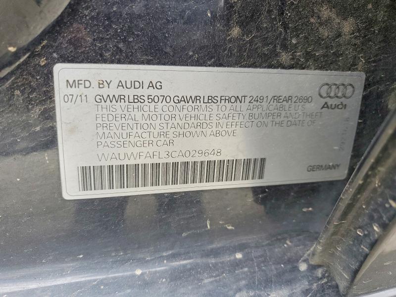 2012 Audi A4 მანქანა იყიდება აუქციონზე, vin: WAUWFAFL3CA029648, აუქციონის ნომერი: 52229736