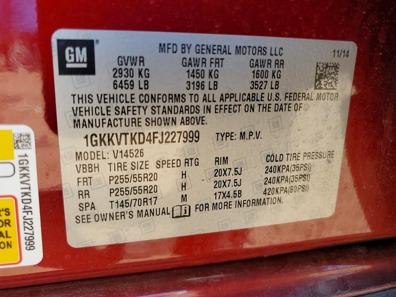2015 Gmc Acadia მანქანა იყიდება აუქციონზე, vin: 1GKKVTKD4FJ227999, აუქციონის ნომერი: 55211626