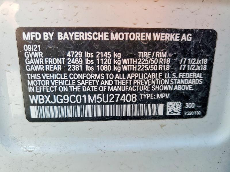 52147476 :رقم المزاد ، WBXJG9C01M5U27408 vin ، 2021 Bmw X1 مزاد بيع