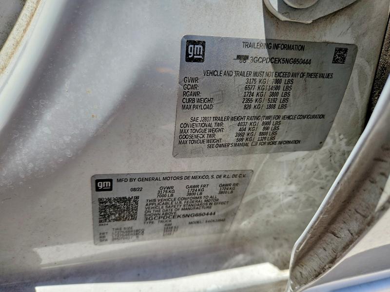 Aukcja sprzedaży 2022 Chevrolet Silverado, vin: 3GCPDCEK5NG650444, numer aukcji: 54859736
