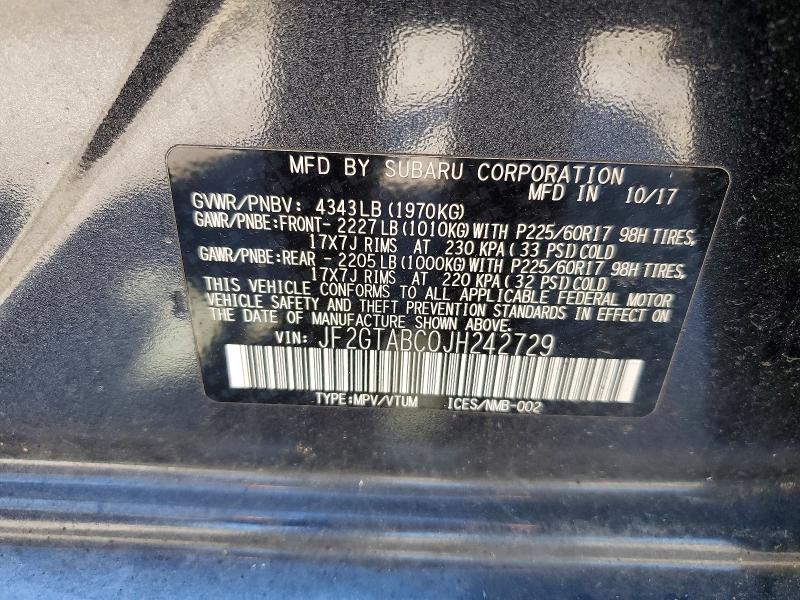 Aukcja sprzedaży 2018 Subaru Crosstrek, vin: JF2GTABC0JH242729, numer aukcji: 53234176