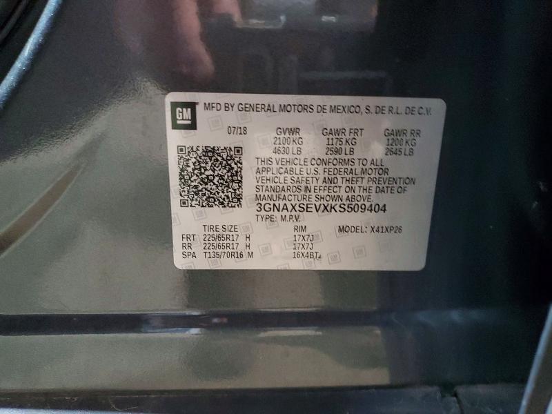 Продаж на аукціоні авто 2019 Chevrolet Equinox, vin: 3GNAXSEVXKS509404, номер лоту: 51840186