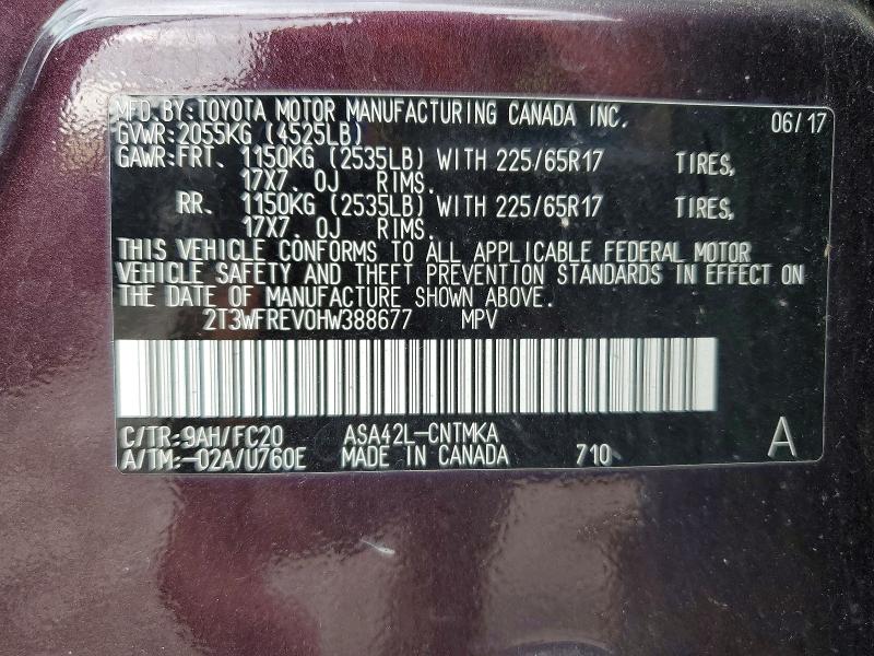 2017 Toyota Rav4 მანქანა იყიდება აუქციონზე, vin: 2T3WFREV0HW388677, აუქციონის ნომერი: 55003756