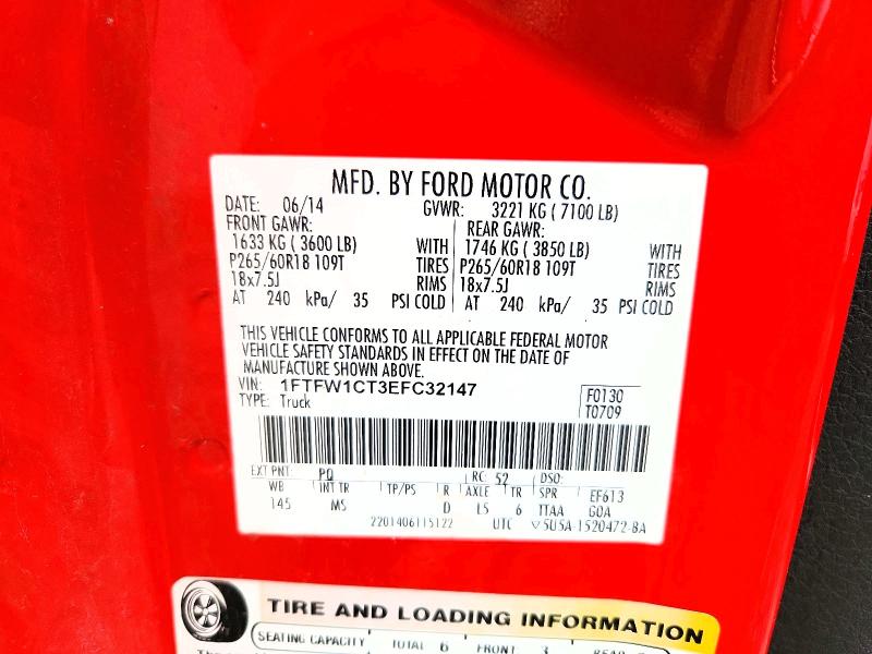 2014 Ford F150 მანქანა იყიდება აუქციონზე, vin: 1FTFW1CT3EFC32147, აუქციონის ნომერი: 54085726