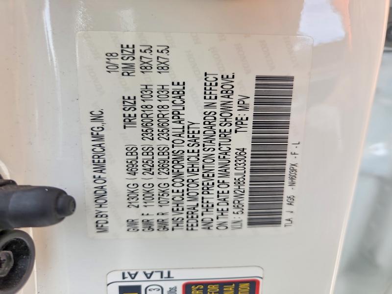 51604306 :رقم المزاد ، 5J6RW2H85JL033064 vin ، 2018 Honda Cr-v مزاد بيع