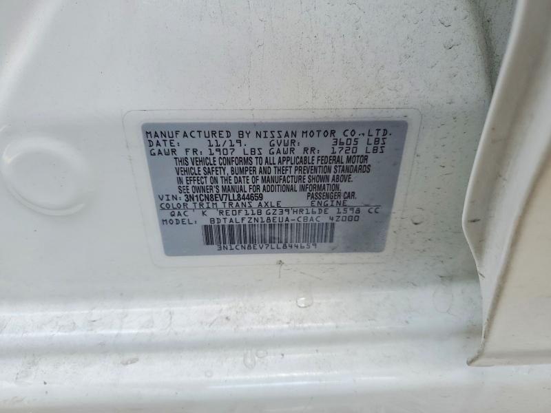2020 Nissan Versa მანქანა იყიდება აუქციონზე, vin: 3N1CN8EV7LL844659, აუქციონის ნომერი: 54633356