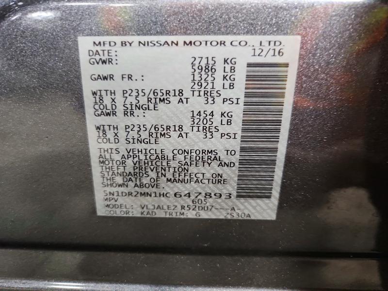 Продажа на аукционе авто 2017 Nissan Pathfinder, vin: 5N1DR2MN1HC647893, номер лота: 52869436