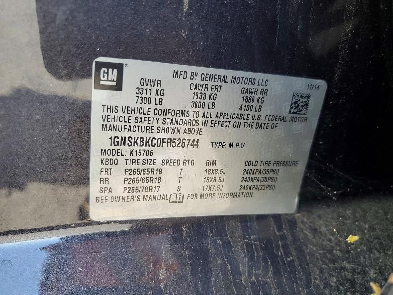 Aukcja sprzedaży 2015 Chevrolet Tahoe, vin: 1GNSKBKC0FR526744, numer aukcji: 52999846