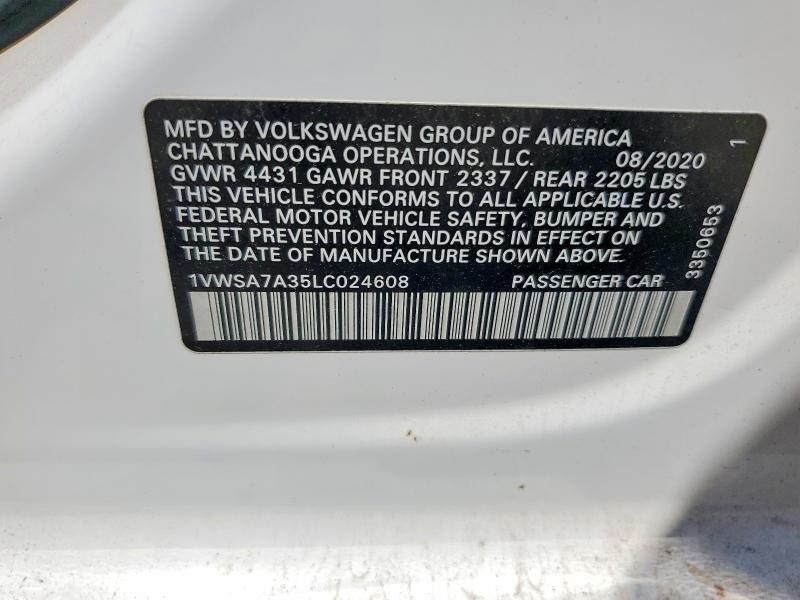 Продажа на аукционе авто 2020 Volkswagen Passat, vin: 1VWSA7A35LC024608, номер лота: 53283546