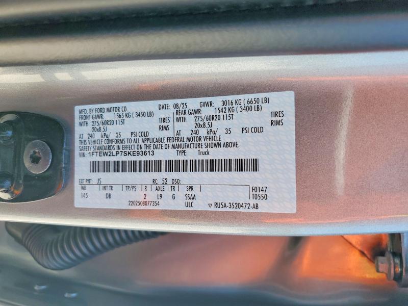 53748356 :رقم المزاد ، 1FTEW2LP7SKE93613 vin ، 2025 Ford F150 مزاد بيع