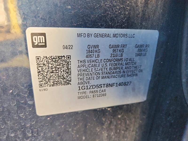 53607916 :رقم المزاد ، 1G1ZD5ST8NF140827 vin ، 2022 Chevrolet Malibu مزاد بيع