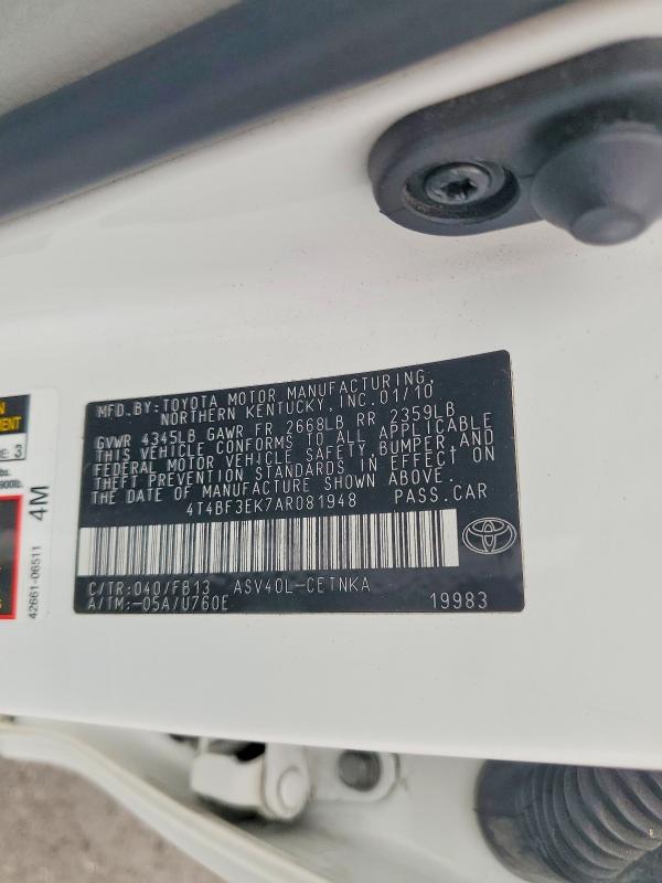 Aukcja sprzedaży 2010 Toyota Camry, vin: 4T4BF3EK7AR081948, numer aukcji: 53645216