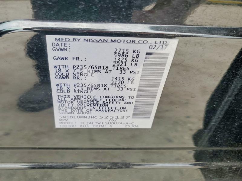 Aukcja sprzedaży 2017 Infiniti Qx60, vin: 5N1DL0MN3HC525137, numer aukcji: 53542606