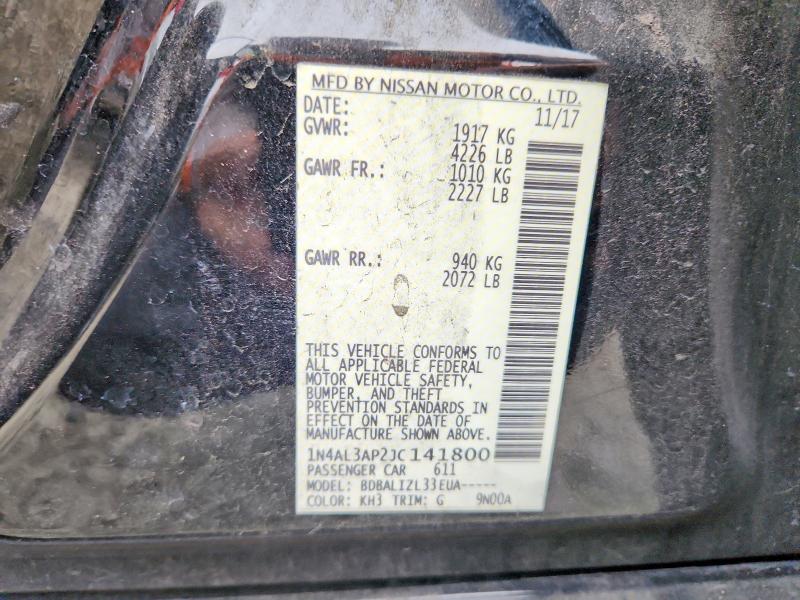 2018 Nissan Altima მანქანა იყიდება აუქციონზე, vin: 1N4AL3AP2JC141800, აუქციონის ნომერი: 52326786