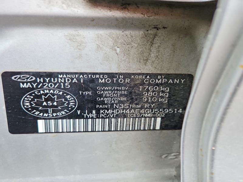 53042746 :رقم المزاد ، KMHDH4AE4GU559514 vin ، 2016 Hyundai Elantra مزاد بيع