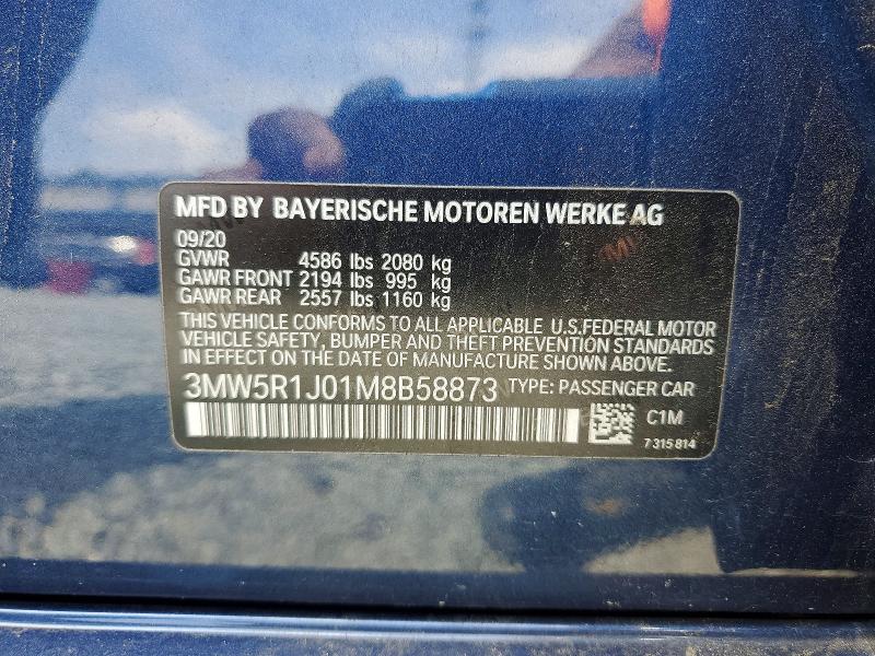 Aukcja sprzedaży 2021 Bmw 330i, vin: 3MW5R1J01M8B58873, numer aukcji: 53238796