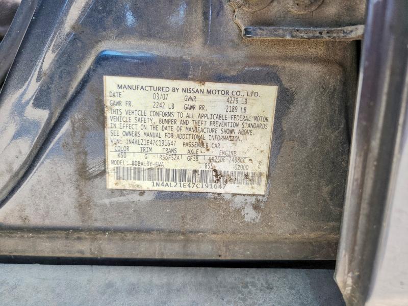 2007 Nissan Altima მანქანა იყიდება აუქციონზე, vin: 1N4AL21E47C191647, აუქციონის ნომერი: 53369846