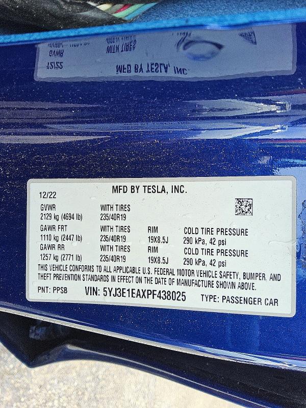 Продажа на аукционе авто 2023 Tesla Model 3, vin: 5YJ3E1EAXPF438025, номер лота: 54644476