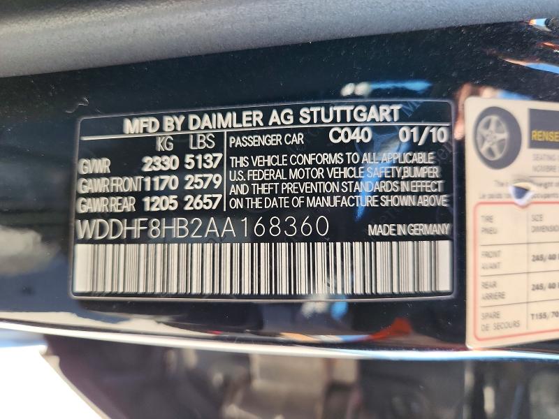 Aukcja sprzedaży 2010 Mercedes-benz E, vin: WDDHF8HB2AA168360, numer aukcji: 54858186