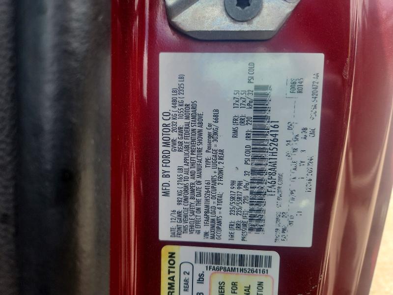 51334176 :رقم المزاد ، 1FA6P8AM1H5264161 vin ، 2017 Ford Mustang مزاد بيع