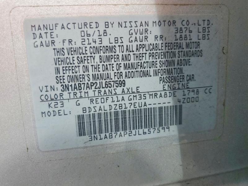 Продажа на аукционе авто 2018 Nissan Sentra, vin: 3N1AB7AP2JL657599, номер лота: 52705156