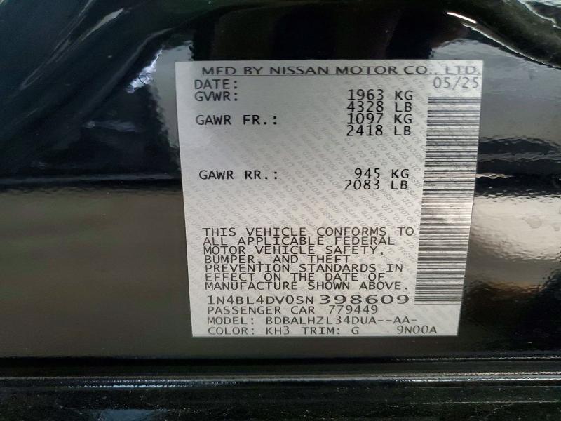 Продаж на аукціоні авто 2025 Nissan Altima, vin: 1N4BL4DV0SN398609, номер лоту: 54436186