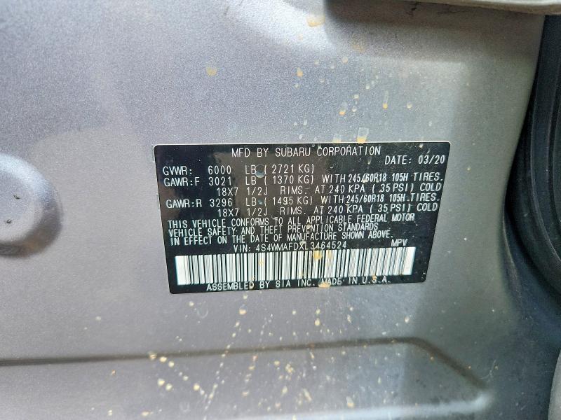 Aukcja sprzedaży 2020 Subaru Ascent, vin: 4S4WMAFDXL3464524, numer aukcji: 53789696