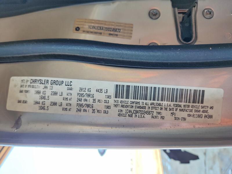 2013 Jeep Compass მანქანა იყიდება აუქციონზე, vin: 1C4NJCBA7DD245872, აუქციონის ნომერი: 55033316