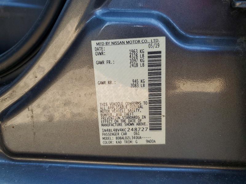 Продаж на аукціоні авто 2019 Nissan Altima, vin: 1N4BL4BV4KC248727, номер лоту: 53698616