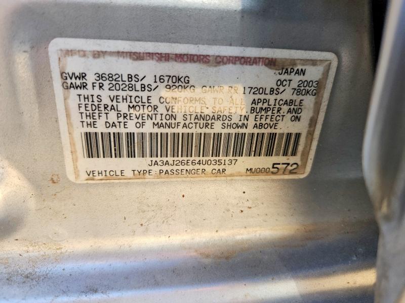 Продаж на аукціоні авто 2004 Mitsubishi Lancer, vin: JA3AJ26E64U035137, номер лоту: 54109486